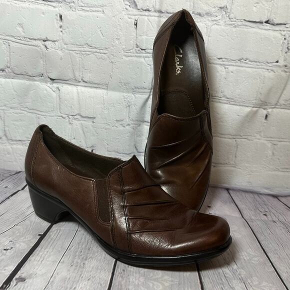 Clarks Partridge Brown Leather Slip-On Block Heel Comfort Loafers 89488 Sz 7.5 - Picture 7 of 10